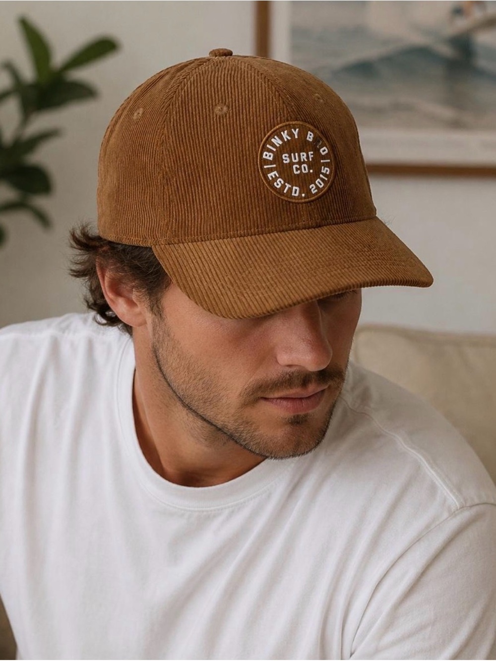 Corduroy Baseball Cap in Brown with Surf Patch